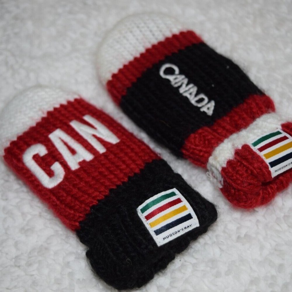 Hudson's Bay Team CANADA OLYMPIC Infant Babies Winter Knit FLEECE LINED MITTENS